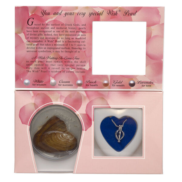 Gift, Wish® Pearl, pearl necklace kit, mollusk / cultured freshwater pearl (natural) / rhodium-plated brass, 18x11mm basket bead cage pendant, 18 inches with springring clasp, instructions included. Sold individually. image number 0