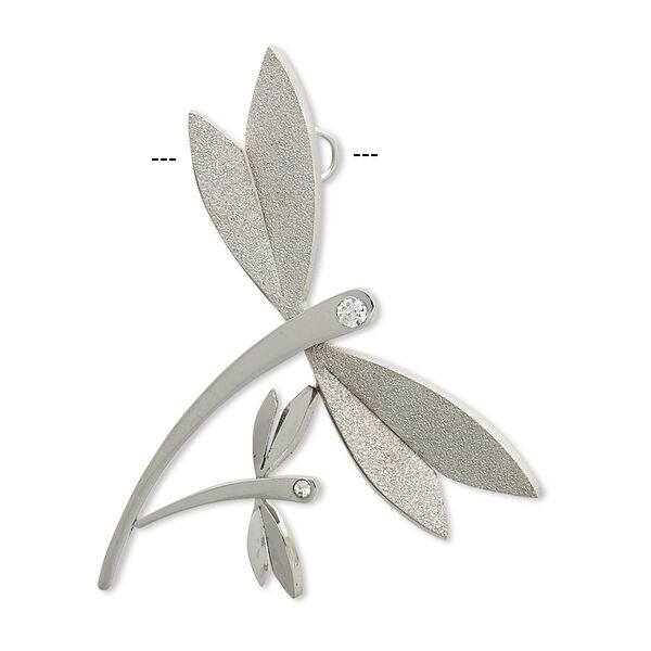 Focal, glass rhinestone and stainless steel, clear, 35x30mm double dragonfly. Sold individually. image number 0