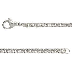 Chain, stainless steel, 2.4mm double curb, 24 inches with lobster claw clasp. Sold individually.