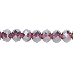 Bead 1pkg1 glass, 8x5mm-8x6mm faceted rondelle, 15 inch translucent luster amethyst