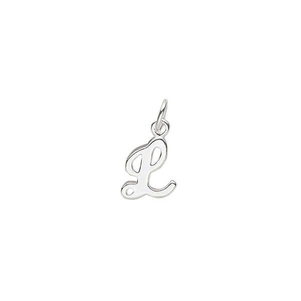 Charm, sterling silver, 10x7mm Champagne cursive alphabet letter "L." Sold individually. image number 0