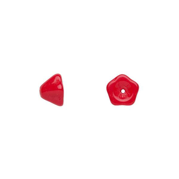 Bead, Czech pressed glass, opaque red, 8.5x6.5mm flower. Sold per 15-1/2" to 16" strand, approximately 80 beads. image number 0