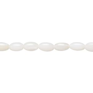 Bead, mother-of-pearl shell (bleached), white, 7x4mm oval, Mohs hardness 3-1/2. Sold per 15-1/2" to 16" strand.