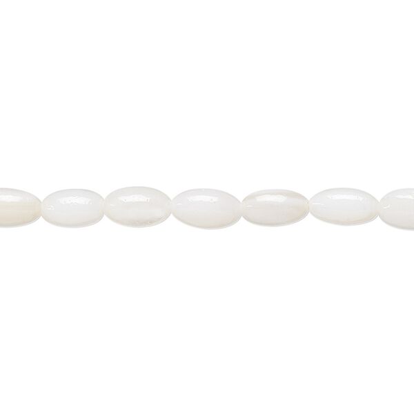 Bead, mother-of-pearl shell (bleached), white, 7x4mm oval, Mohs hardness 3-1/2. Sold per 15-1/2" to 16" strand. image number 0