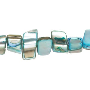 Mother-of-pearl shell 1pkg1, triangle tube bead 14 inch silver / aqua 6x4mm-12x10mm