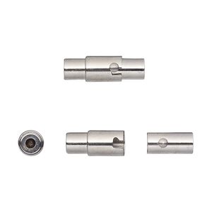 Clasp magnetic 1pkg1, 17x5mm locking round tube / fits 2mm cord, stainless steel 1-strand