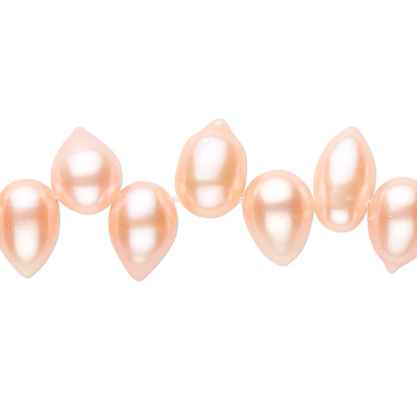 Pearl, cultured freshwater, peach, 8x7mm-12x8mm top-drilled teardrop, B grade. Sold per 16-inch strand. image number 0