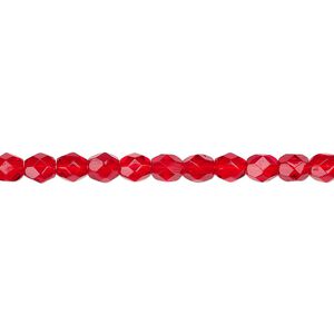 Bead, Czech fire-polished glass, ruby red, 4mm faceted round. Sold per pkg of 1,200 (1 mass).