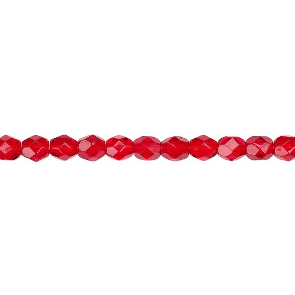 Bead, Czech fire-polished glass, ruby red, 4mm faceted round. Sold per pkg of 1,200 (1 mass). image number 0