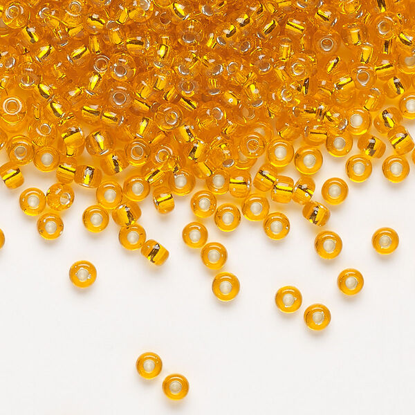 Seed bead, Miyuki, glass, pkg/250g, #8 rocaille, transparent silver-lined light orange (RR-7). image number 0