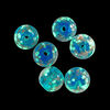 Bead, lampworked glass, clear / blue / glow-in-the-dark / gold, 10mm round. Sold per pkg of 6. image number 1