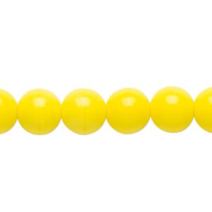 Bead, Czech glass druk, opaque yellow, 10mm round. Sold per 15-1/2" to 16" strand.