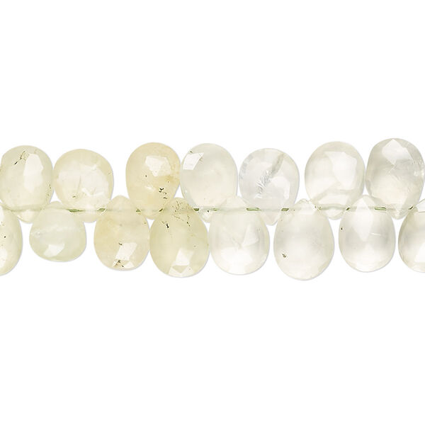 Bead, prehnite (natural), 7x5mm-9x7mm hand-cut top-drilled faceted puffed teardrop with 0.4-1.4mm hole, C grade, Mohs hardness 6 to 6-1/2. Sold per 7-inch strand. image number 0