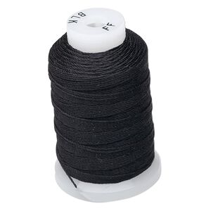 Thread, Purely Silk™, 3-ply, black, size FF. Sold per 115-yard spool.