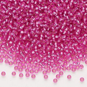 Seed bead, Miyuki, glass, pkg/25g, #11 rocaille, Duracoat® opaque silver-lined pink parfait (RR-4267).