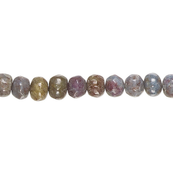 Bead, ruby-in-kyanite (natural), 5x3mm-7x6mm hand-cut tumbled faceted rondelle, C- grade, Mohs hardness 4 to 9. Sold per 14-inch strand, approximately 75 beads. image number 0