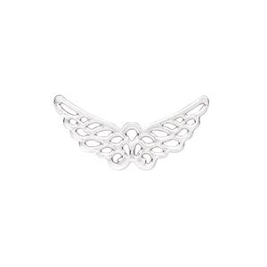 Charm, silver-finished steel, 25x12mm wing with cutout. Sold per pkg of 10.