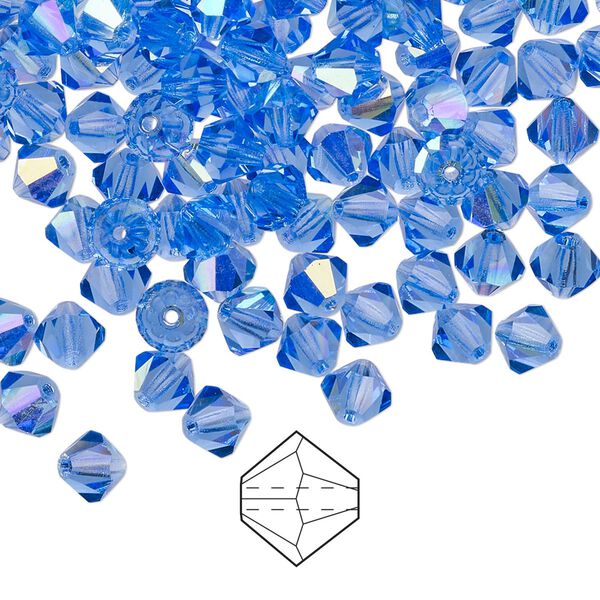 Bead 576pk sapphire AB, Preciosa Czech crystal 5mm bicone image number 0
