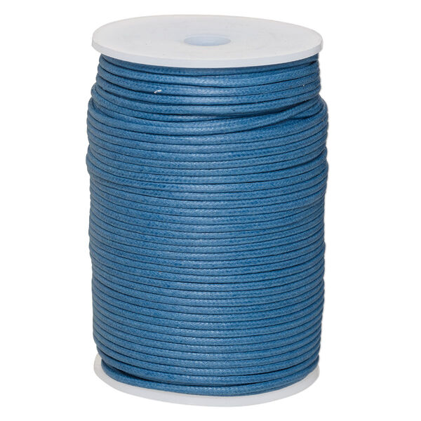 Cord, waxed cotton, medium blue, 2mm, 50+ pound test. Sold per 100-meter spool. image number 0