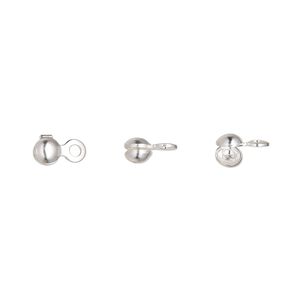 Bead tip, silver-plated brass, 6.5x3.5mm side clamp-on with closed loop. Sold per pkg of 100.