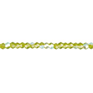 Bead 1pk 16 facets translucent peridot green AB, Celestial Crystal® 3mm bicone 15.5-16 inch