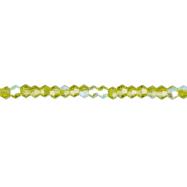 Bead 1pk 16 facets translucent peridot green AB, Celestial Crystal® 3mm bicone 15.5-16 inch image number 0