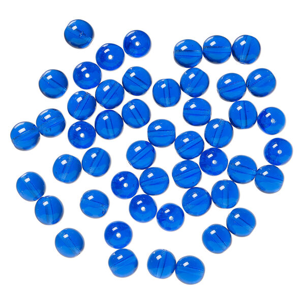Bead, Czech glass druk 1pkg50, transparent light cobalt, 8mm round. image number 1