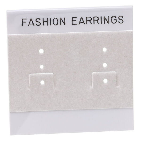Earring card, flocked plastic, grey and black, 2x2-inch square with "FASHION EARRINGS." Sold per pkg of 100. image number 0