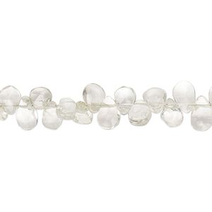 Green quartz 1pkg1, hand-cut top-drilled faceted puffed teardrop bead 9 inch 6x4mm-9x6mm