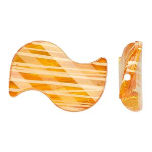 Bead, acrylic, semitransparent orange and white, 35x23mm S-shape with painted line design. Sold per pkg of 24.