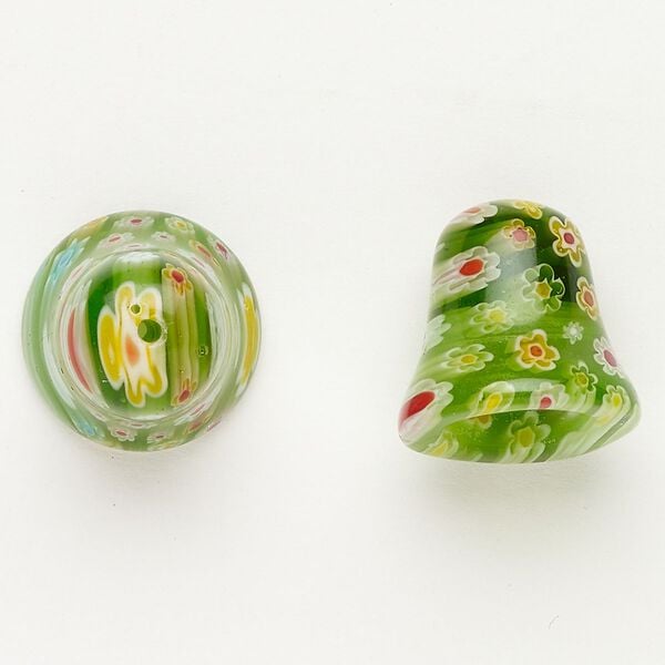 Cord end 1pkg1 millefiori glass, translucent and transparent multicolored, 17-18mm bell. image number 0