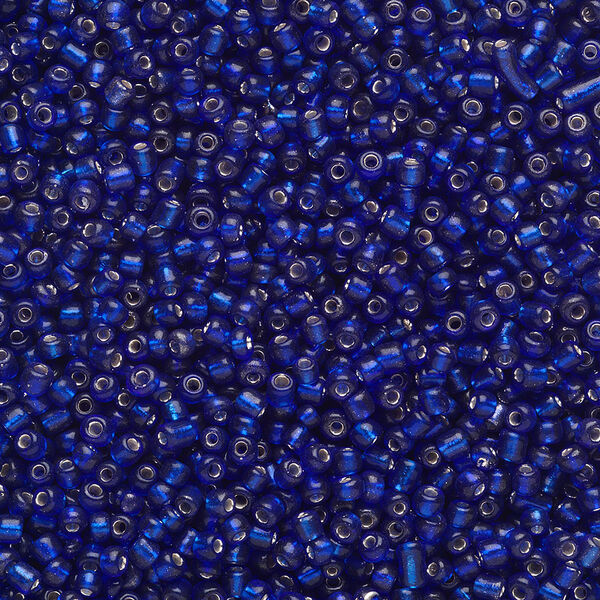 Seed bead, Ming Tree™, glass, pkg/1 pound, #11 round, transparent silver-lined cobalt blue. image number 0