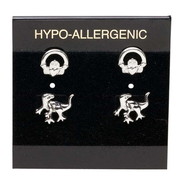 Earring card, flocked plastic, black and gold, 2x2-inch square with "HYPO-ALLERGENIC." Sold per pkg of 100. image number 0
