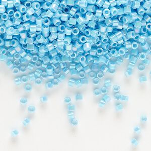 Seed bead, Delica®, glass, pkg/50g, #10 round, opaque rainbow turquoise blue (DBM-0164).
