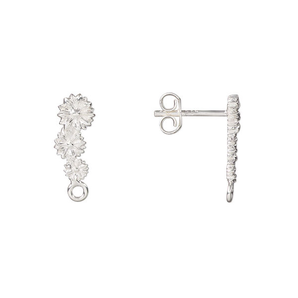 Earstud, sterling silver, 16x6mm flowers with closed loop. Sold per pair. image number 0