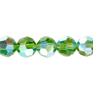 Bead 1pk 32 facets translucent green AB, Celestial Crystal® 10mm round 15.5-16 inch