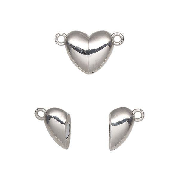 Clasp, magnetic, stainless steel, 12x11mm double-sided heart. Sold individually. image number 0