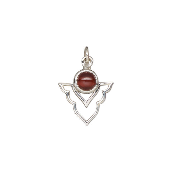 Drop, antiqued sterling silver and garnet (natural), 15.5x14mm single-sided open arrowhead. Sold individually. image number 0