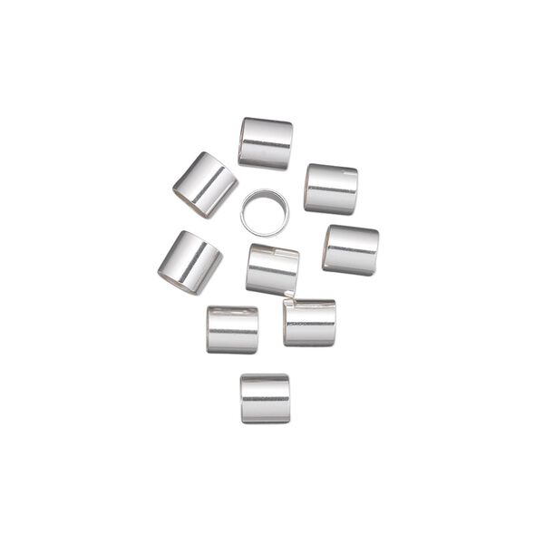 Crimp, sterling silver, 4mm cut tube, 3.5mm inside diameter. Sold per pkg of 10. image number 0