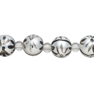 Bead, glass 1pkg8, opaque white and black, 10mm hand-painted round.