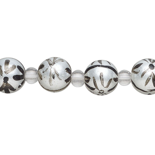 Bead, glass 1pkg8, opaque white and black, 10mm hand-painted round. image number 0
