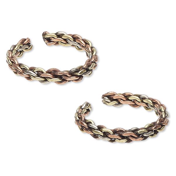 Ring, brass and copper, 3.5mm wide with interlocked chain link design, adjustable. Sold per pkg of 2. image number 0