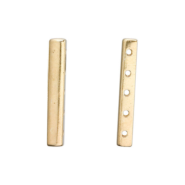 Spacer bar, JBB Findings, "vermeil," 26x3.5mm 5-strand smooth rectangle, 5mm hole to hole. Sold individually. image number 0