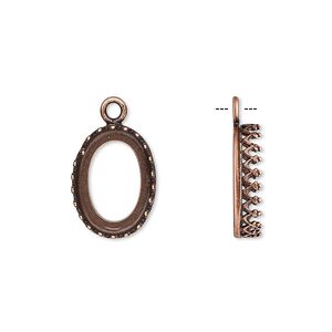 Drop, JBB Findings, antique copper-plated brass, 15x11mm oval with open back and decorative trim, 14x10mm oval bezel setting. Sold per pkg of 2.