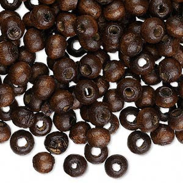 Bead, wood (dyed / waxed), dark brown, 6x5mm hand-cut rondelle. Sold per pkg of 500. image number 0