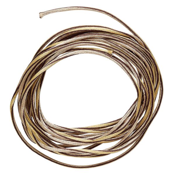 Cord, Satinique™, nylon, tan / light brown / brown, 2mm regular with vertical stripe. Sold per 10-foot section. image number 0