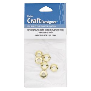 Spacer, gold-finished brass, 9-10mm flat round with concave side, 4mm hole. Sold per pkg of 6.