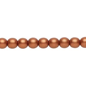 Bead, Czech glass druk, opaque satin copper, 6mm round. Sold per 15-1/2" to 16" strand, approximately 65 beads.
