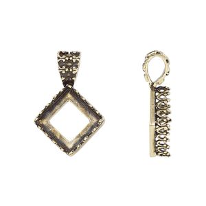 Pendant, JBB Findings, antiqued brass, 23x15.5mm square with open back and decorative trim with 10mm square bezel setting. Sold individually.