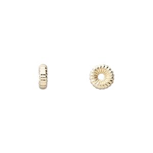 Bead, 14Kt gold-filled, 7x2.5mm corrugated rondelle. Sold per pkg of 4.